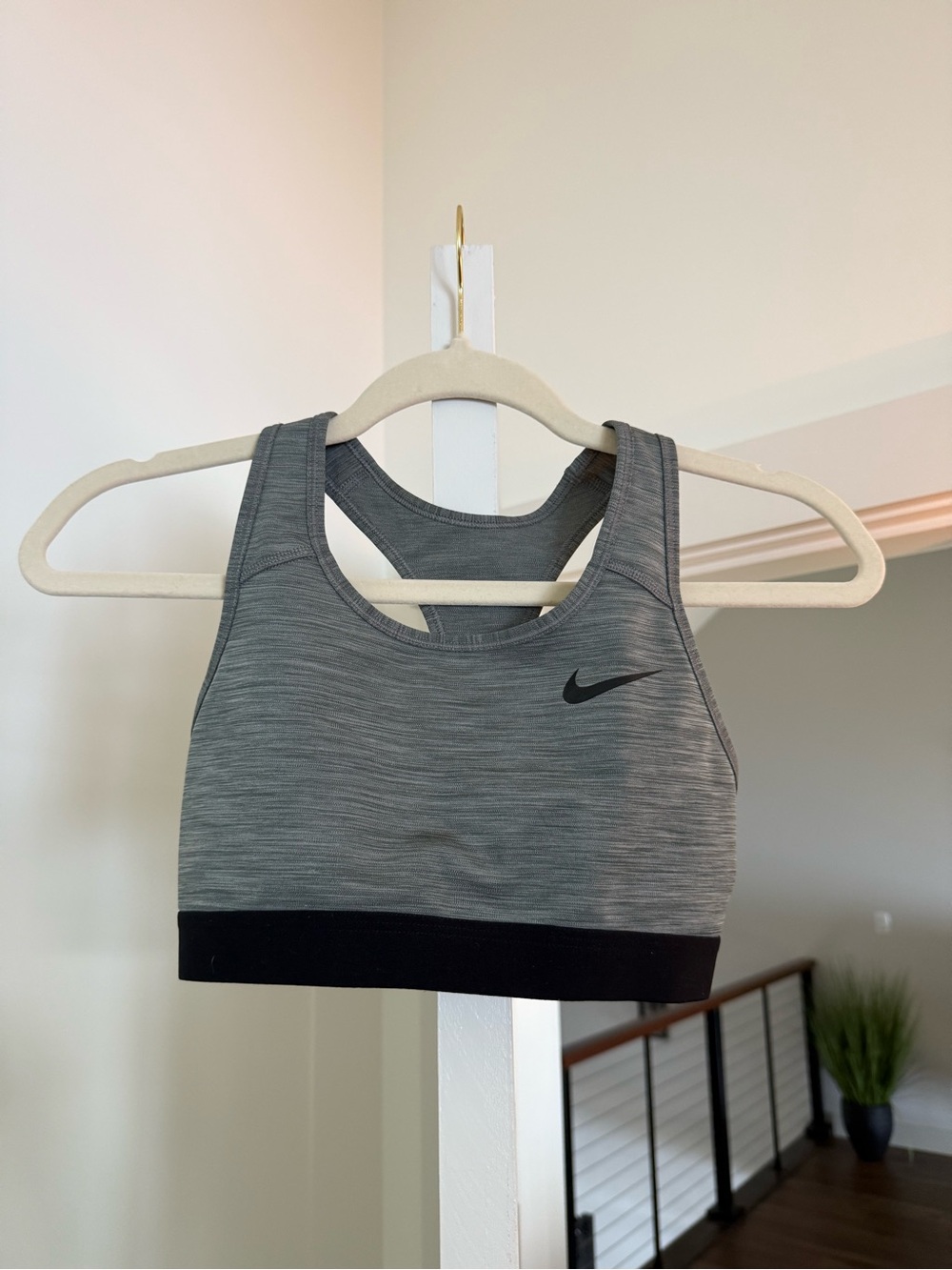 Nike Heather Gray Medium-Impact Sports Bra with Black Band
